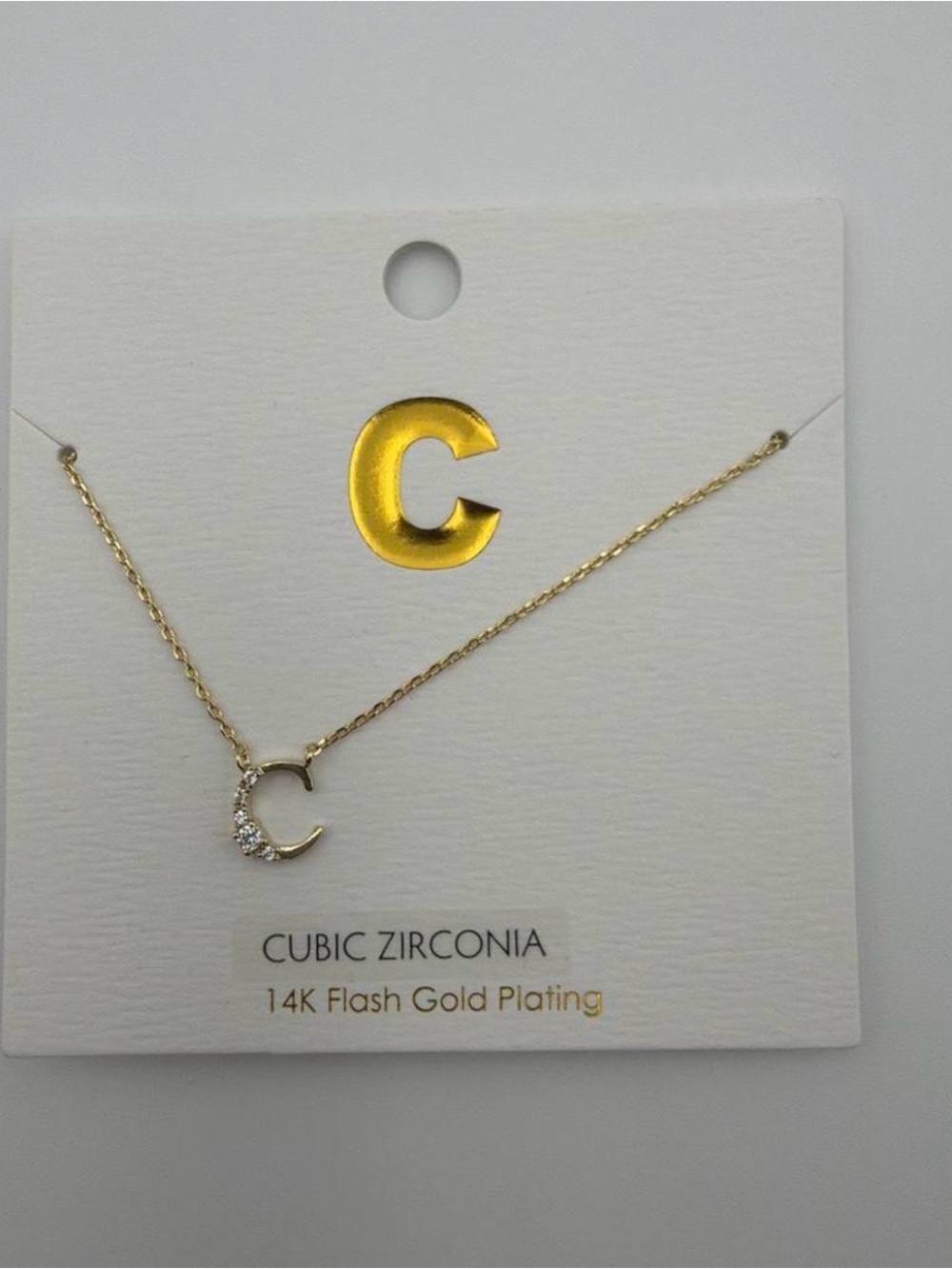14K Flash Gold Plated 'C' Cubic Zirconia Necklace - Gold